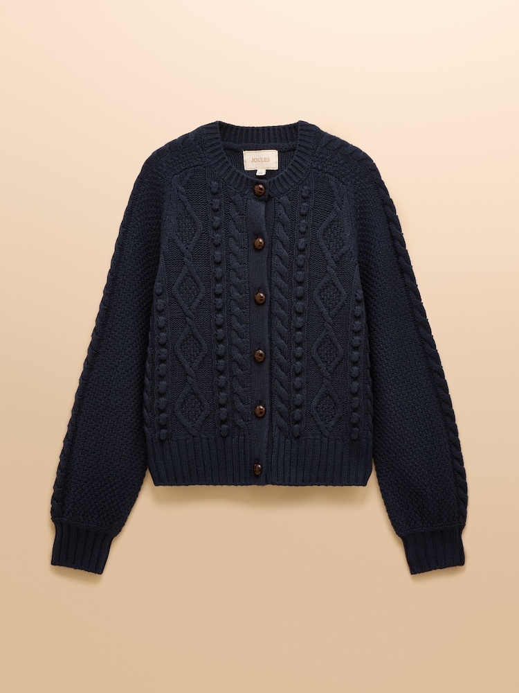 Joules Rafferty Navy Cable Knit Cardigan - Image 9 of 9
