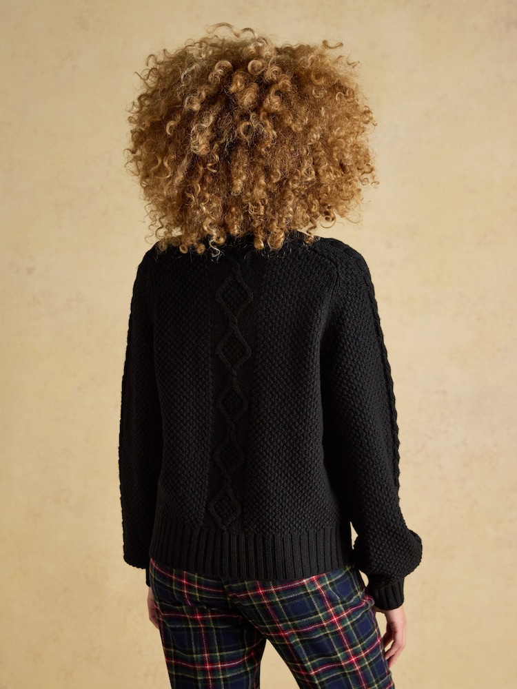 Joules Rafferty Black Cable Knit Cardigan - Image 2 of 8 Joules Rafferty Black Cable Knit Cardigan - Image 2 of 8