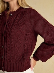 Joules Rafferty Wine Cable Knit Cardigan - Image 7 of 9