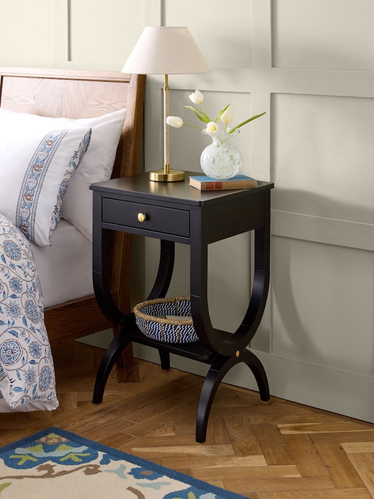 Nina Campbell Black Allegro Bedside Table - Image 1 of 7 Nina Campbell Black Allegro Bedside Table - Image 1 of 7