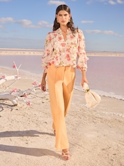 V&A I Love & Roses Floral Petite Print Long Sleeve Ruffle 100% Cotton Blouse - Image 3 of 4