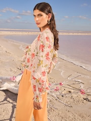 V&A I Love & Roses Floral Petite Print Long Sleeve Ruffle 100% Cotton Blouse - Image 4 of 4