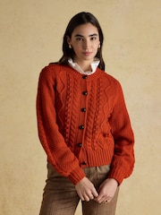 Joules Rafferty Burnt Orange Cable Knit Cardigan - Image 1 of 7
