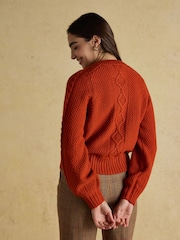 Joules Rafferty Burnt Orange Cable Knit Cardigan - Image 2 of 7