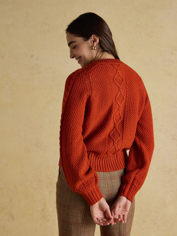Joules Rafferty Burnt Orange Cable Knit Cardigan - Image 2 of 7