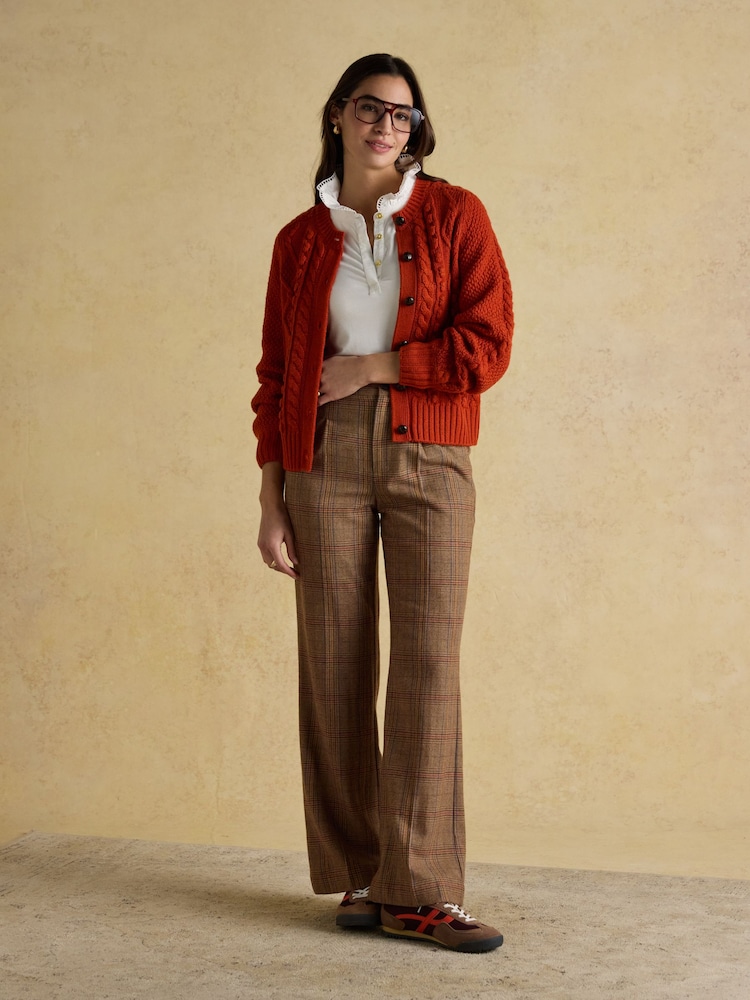 Joules Rafferty Burnt Orange Cable Knit Cardigan - Image 3 of 7