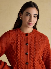 Joules Rafferty Burnt Orange Cable Knit Cardigan - Image 4 of 7