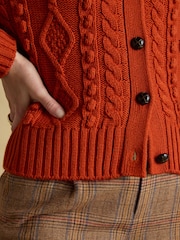 Joules Rafferty Burnt Orange Cable Knit Cardigan - Image 5 of 7