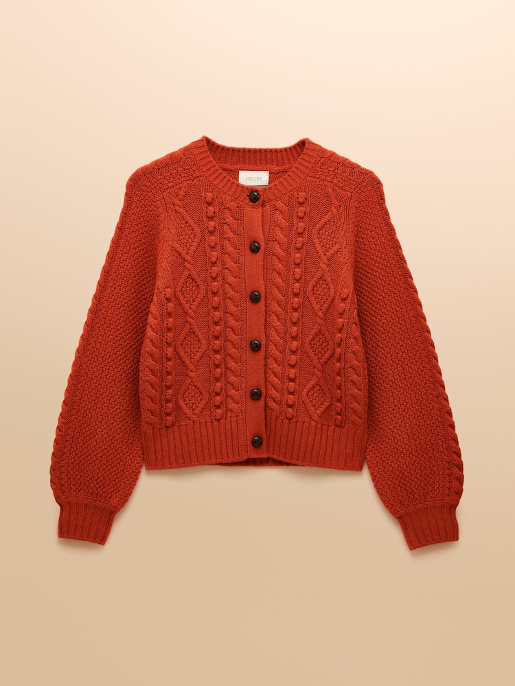 Joules Rafferty Burnt Orange Cable Knit Cardigan - Image 7 of 7