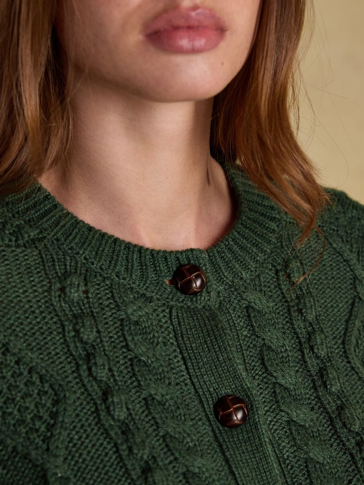 Joules Rafferty Green Cable Knit Cardigan - Image 4 of 8