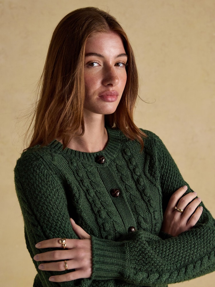 Joules Rafferty Green Cable Knit Cardigan - Image 5 of 8