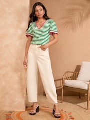 Love & Roses Green Stripe Scallop V-Neck T-Shirt - Image 3 of 4