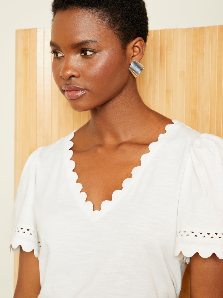 Love & Roses Ivory Petite Scallop V-Neck T-Shirt - Image 2 of 4 Love & Roses Ivory Petite Scallop V-Neck T-Shirt - Image 2 of 4