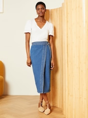 Marfil - Love & Roses Scallop V-Neck T-Shirt - Imagen 4 de 4