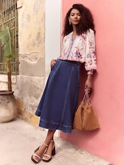 Love & Roses Pink Floral Print Lace Detail Notch Neck Long Sleeve 100% Cotton Blouse - Image 3 of 4