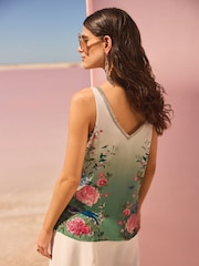 V&A I Love & Roses Green V-Neck Embellished Floral Print Trim Vest - Image 3 of 4