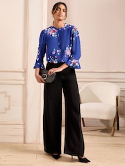 Love & Roses Cobalt Blue Petite 3/4 Flute Sleeve Blouse - Image 3 of 4