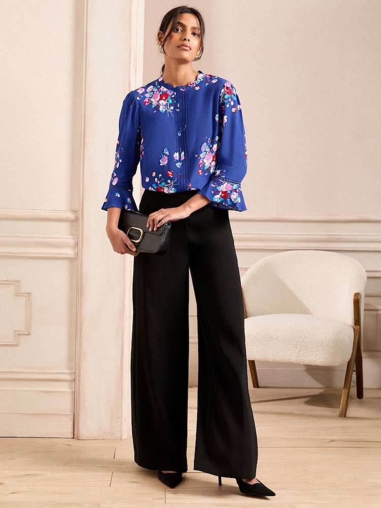 Love & Roses Cobalt Blue Petite 3/4 Flute Sleeve Blouse - Image 3 of 4