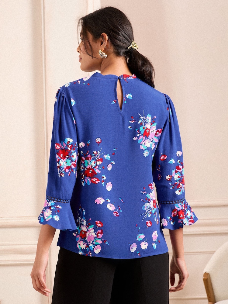 Love & Roses Cobalt Blue Petite 3/4 Flute Sleeve Blouse - Image 4 of 4