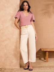 Розовый - Love & Roses Scallop V-Neck T-Shirt - Изображение 3 из 4