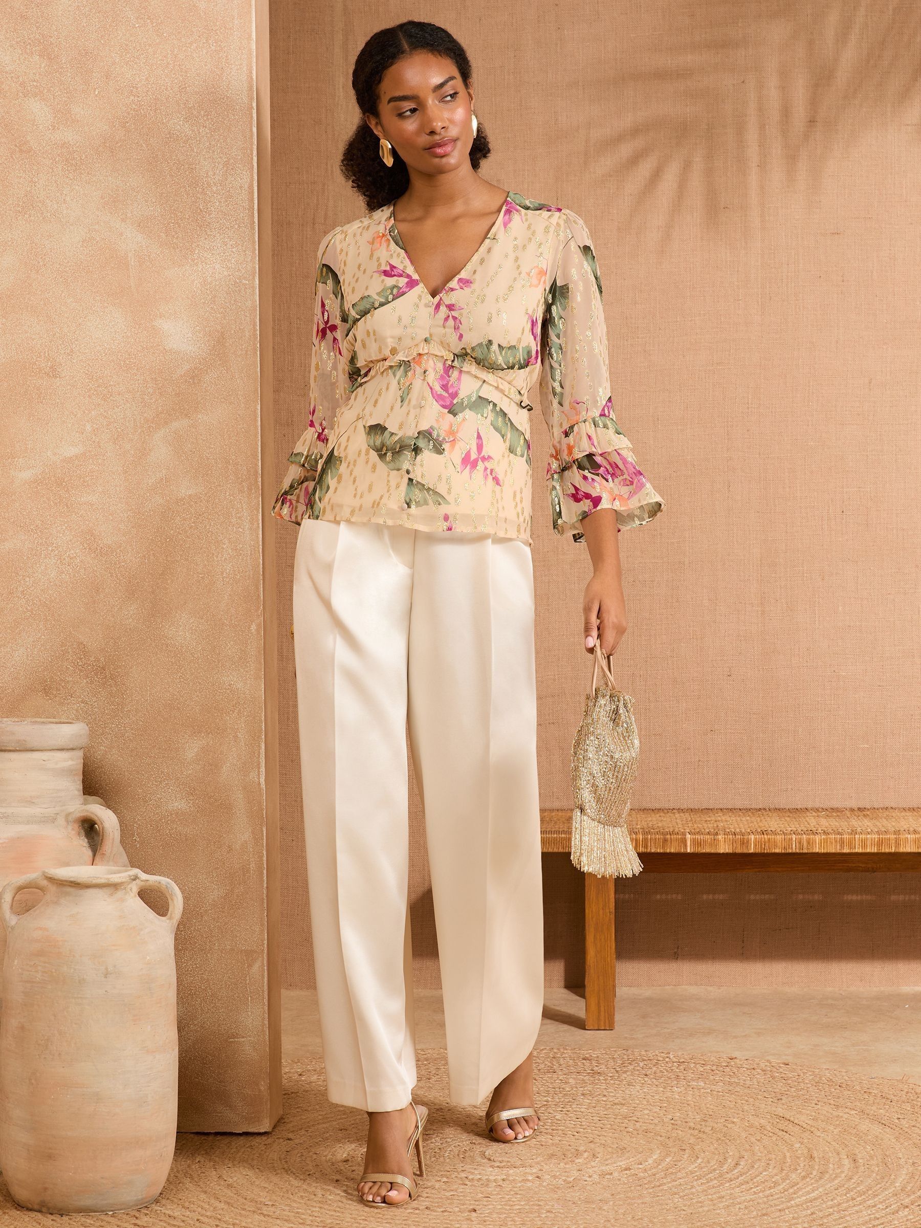 Buy Love & Roses Metallic Blush Pink V-Neck 3/4 Sleeve Peplum