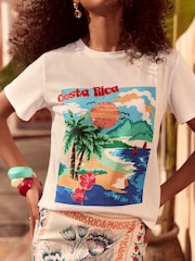 Love & Roses White Costa Rica Embroidered Slogan 100% Cotton Jersey T-Shirt - Image 2 of 4