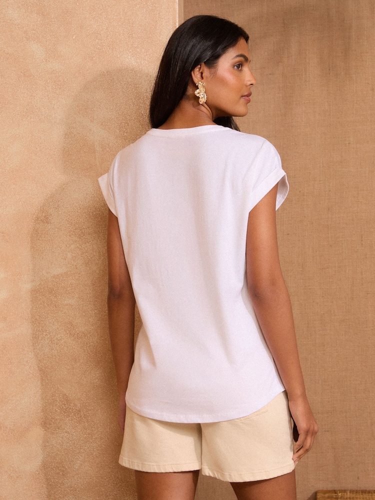 Love & Roses Ivory Floral Embroidery Crew Neck Jersey T-Shirt - Image 4 of 4 Love & Roses Ivory Floral Embroidery Crew Neck Jersey T-Shirt - Image 4 of 4