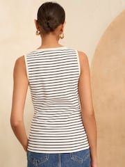 Love & Roses Ivory and Navy Stripe Rib 100% Cotton Jersey Vest - Image 3 of 4