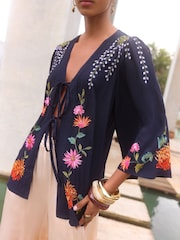 V&A I Love & Roses Navy Floral Embroidered Detail Kimono - Image 2 of 4
