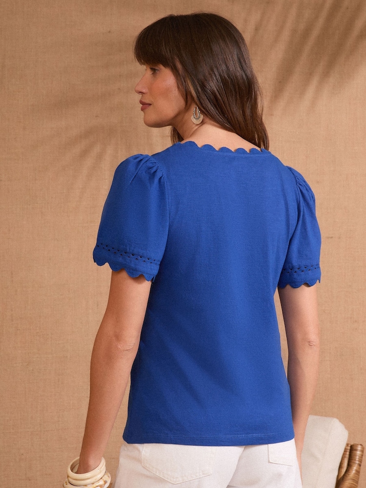 Love & Roses Cobalt Blue Scallop V-Neck T-Shirt - Image 2 of 4