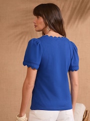 Love & Roses Cobalt Blue Petite Scallop V-Neck T-Shirt - Image 4 of 4