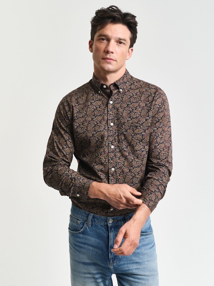 GANT Blue Regular-Fit Paisley Printed 100% Cotton Shirt - Image 1 of 6