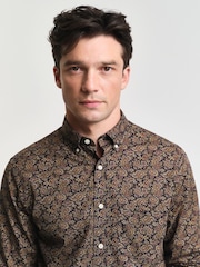 GANT Blue Regular-Fit Paisley Printed 100% Cotton Shirt - Image 4 of 6