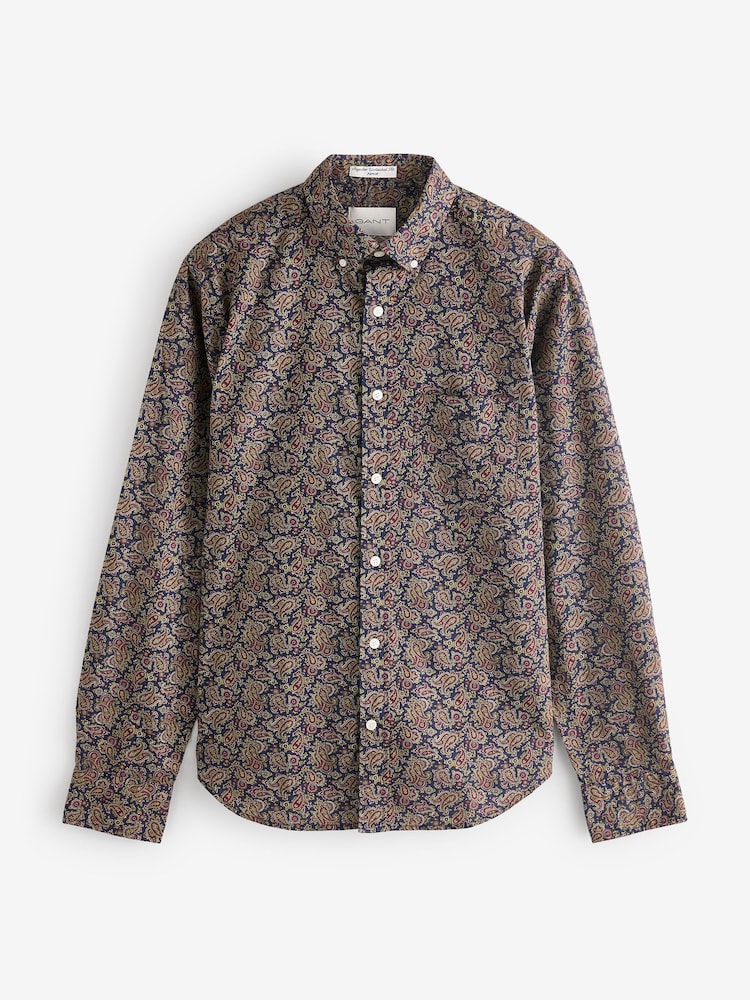 GANT Blue Regular-Fit Paisley Printed 100% Cotton Shirt - Image 6 of 6