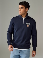 GANT Blue Graphic Half Zip Jumper - Image 1 of 5