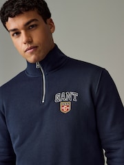 GANT Blue Graphic Half Zip Jumper - Image 3 of 5