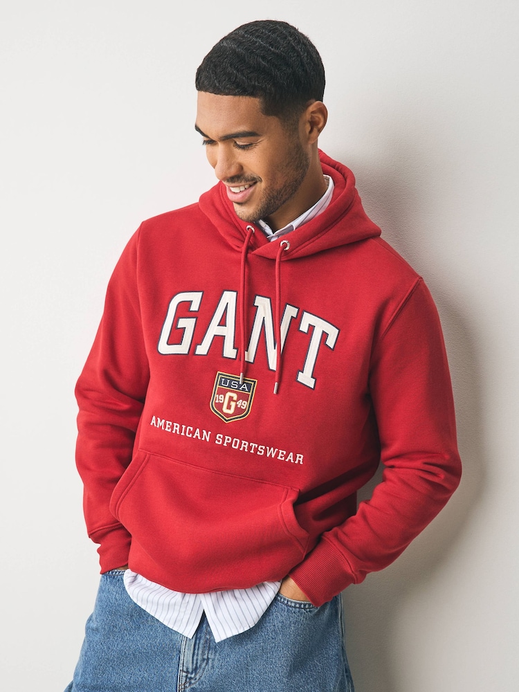 GANT Red Graphic Hoodie - Image 1 of 4 GANT Red Graphic Hoodie - Image 1 of 4