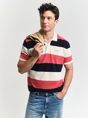 GANT Cream Block Stripe Short Sleve 100% Cotton Polo Shirt - Image 1 of 5