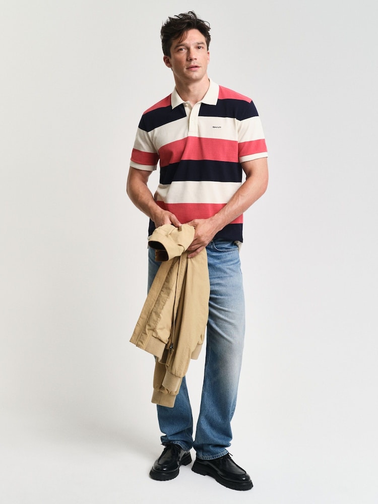 GANT Cream Block Stripe Short Sleve 100% Cotton Polo Shirt - Image 3 of 5