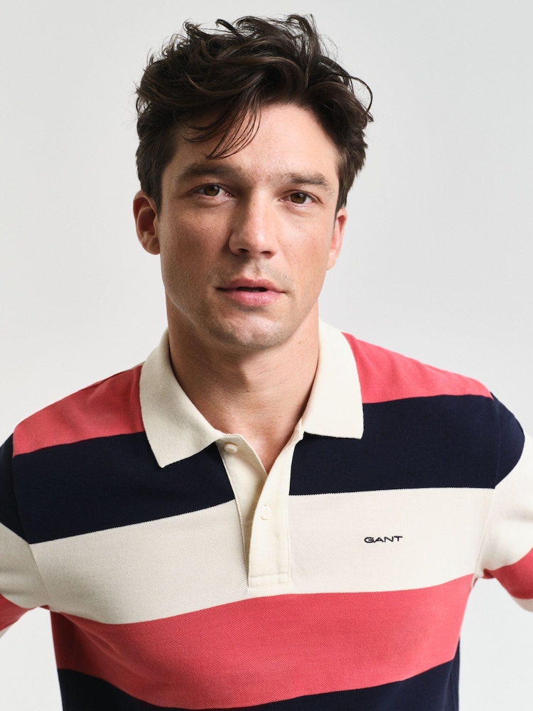 GANT Cream Block Stripe Short Sleve 100% Cotton Polo Shirt - Image 4 of 5