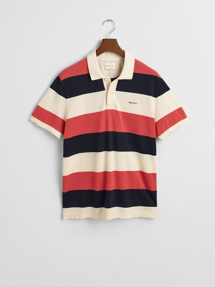 GANT Cream Block Stripe Short Sleve 100% Cotton Polo Shirt - Image 5 of 5