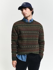 GANT Green Fair Isle Crew Neck Knitted Jumper - Image 1 of 4