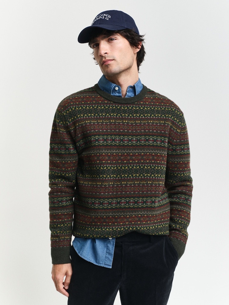 GANT Green Fair Isle Crew Neck Knitted Jumper - Image 1 of 4