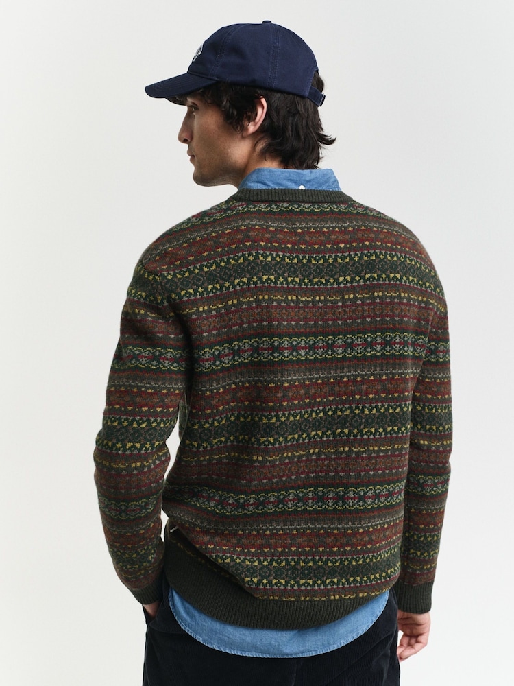 GANT Green Fair Isle Crew Neck Knitted Jumper - Image 2 of 4