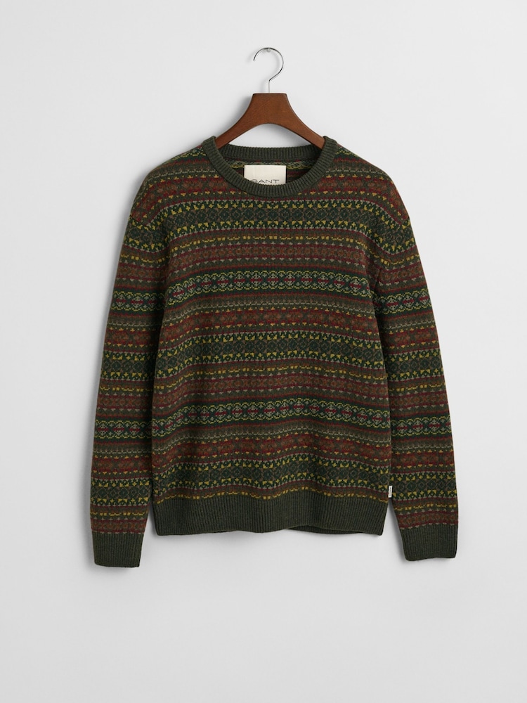 GANT Green Fair Isle Crew Neck Knitted Jumper - Image 4 of 4