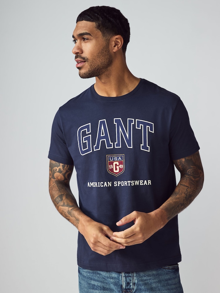 Синий - GANT Sports Varsity Graphic T-Shirt - Image 1 of 5