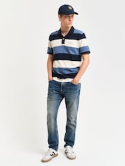 GANT Blue Block Stripe Short Sleve 100% Cotton Polo Shirt - Image 2 of 5