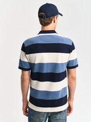 GANT Blue Block Stripe Short Sleve 100% Cotton Polo Shirt - Image 3 of 5