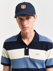 GANT Blue Block Stripe Short Sleve 100% Cotton Polo Shirt - Image 4 of 5