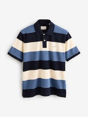 GANT Blue Block Stripe Short Sleve 100% Cotton Polo Shirt - Image 5 of 5